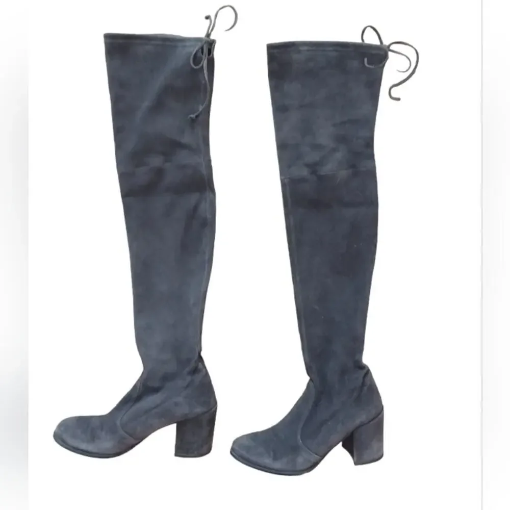 Stuart Weitzman Over The Knee Boots Sz 7M GRAY Leather SUEDE Pullon TIELAND $980